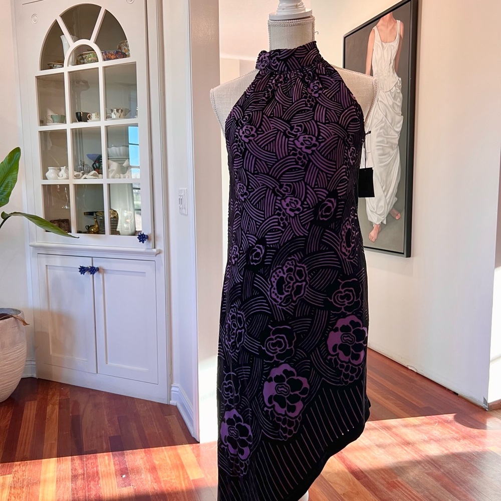 ANNA SUI Purple and Black Halter Dress